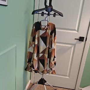 Women's JODIFL Black Orange Brown Cuffed Long Sleeve Blouse Medium